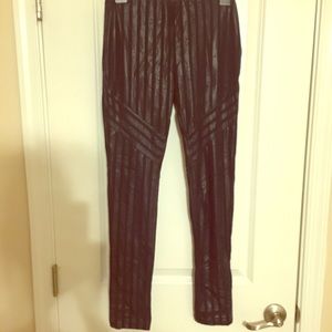 Navy Blue Pleather Stripe Leggings